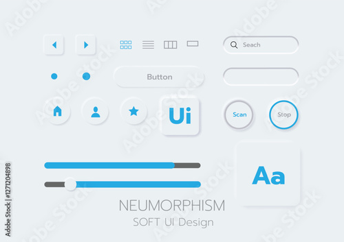 3D Neumorphic Soft UI Design. 3D Bottons.