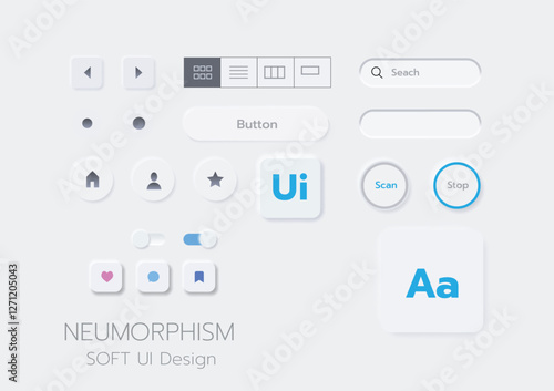 3D Neumorphic Soft UI Design. 3D Bottons.