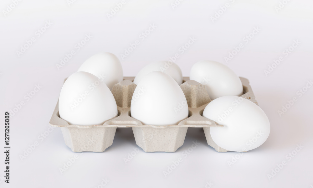 carton of six white eggs arranged neatly, showcasing their smooth surfaces and oval shapes, perfect for cooking or baking carton of six white eggs arranged neatly, showcasing their smooth surfaces and oval shapes, perfect for cooking or baking