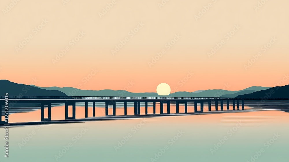 Fototapeta premium Serene Sunset Bridge Landscape Scenic View