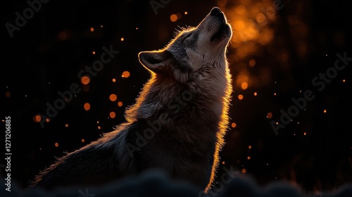 Wolf howling at sunset in the wilderness photo