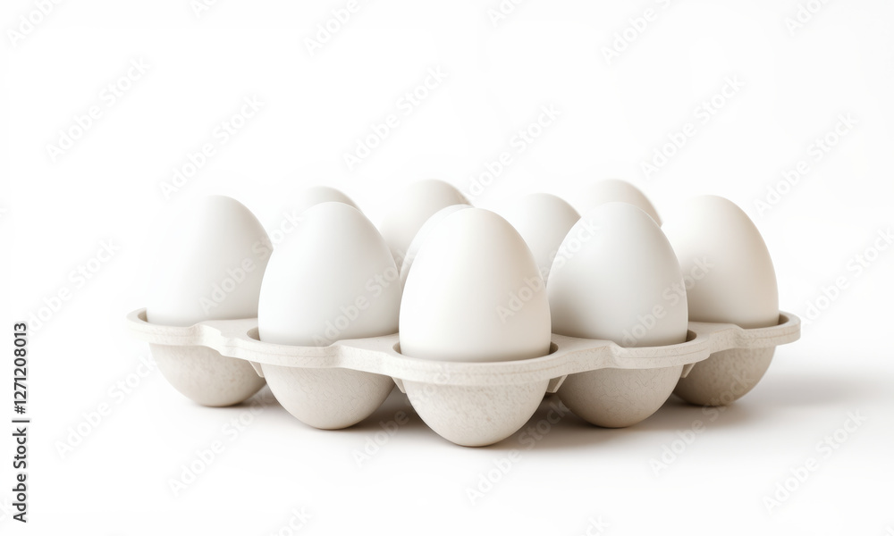 Fresh white eggs in carton, perfect for cooking and baking. Ideal for Easter decorations or culinary presentations Fresh white eggs in carton, perfect for cooking and baking. Ideal for Easter decorations or culinary presentations