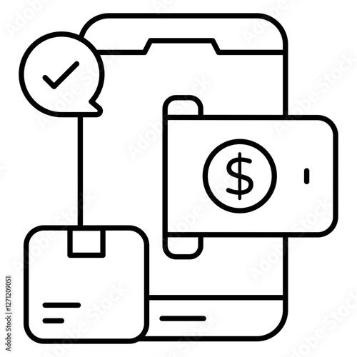 Mobile parcel payment icon in trendy vector design