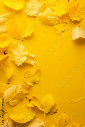 Wallpaper Mural Vibrant yellow leaves scattered on a bright yellow background, creating a cheerful autumn vibe Torontodigital.ca