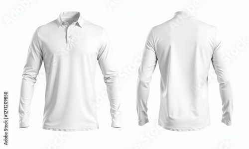 plain white long sleeve polo shirt mockup showcasing front and back views, perfect for branding and design presentations. Ideal for casual or athletic wear
