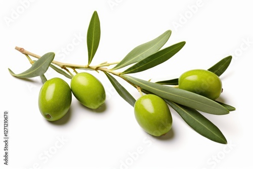 White background package design composition of isolated green olive branch