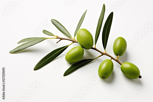 White background package design composition of isolated green olive branch