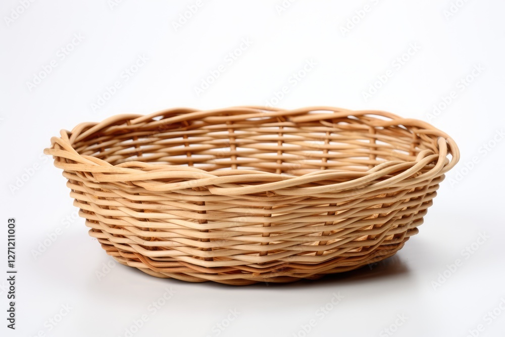 White background with an empty wicker basket White background with an empty wicker basket