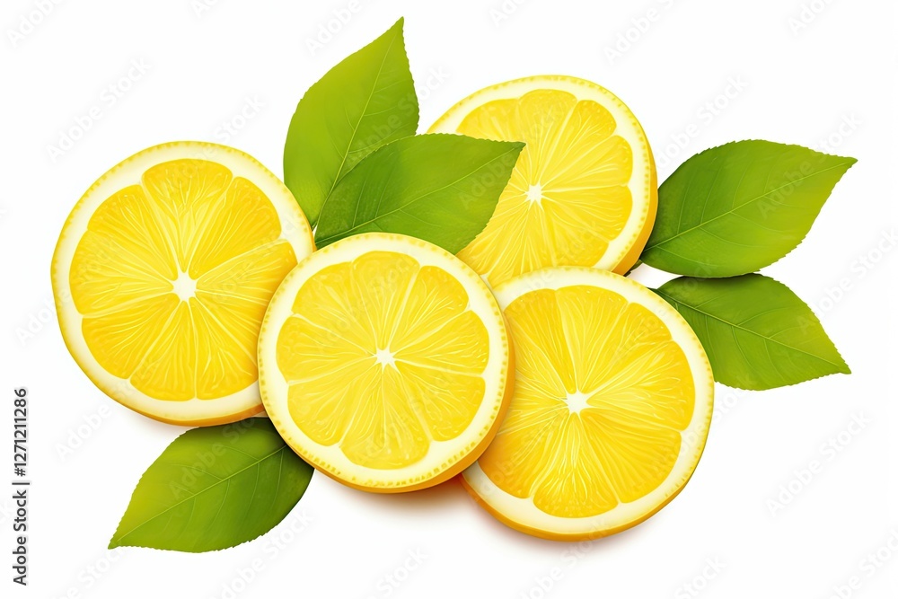White background with isolated lemon and half slice with leaf White background with isolated lemon and half slice with leaf