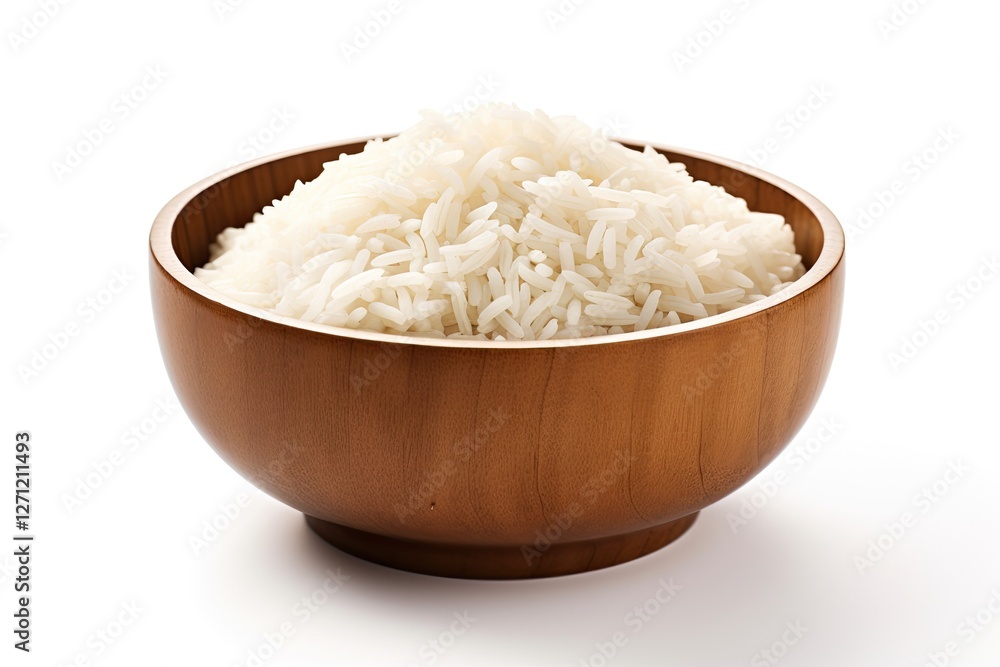 White background with rice in a bowl White background with rice in a bowl