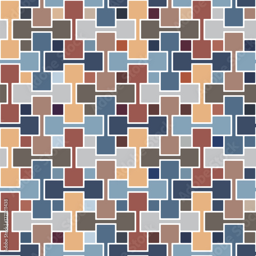 Seamless repeating pattern with a geometric modern style composition of multicolored small squares on a white background. Mosaic effects. Abstract vector illustration.