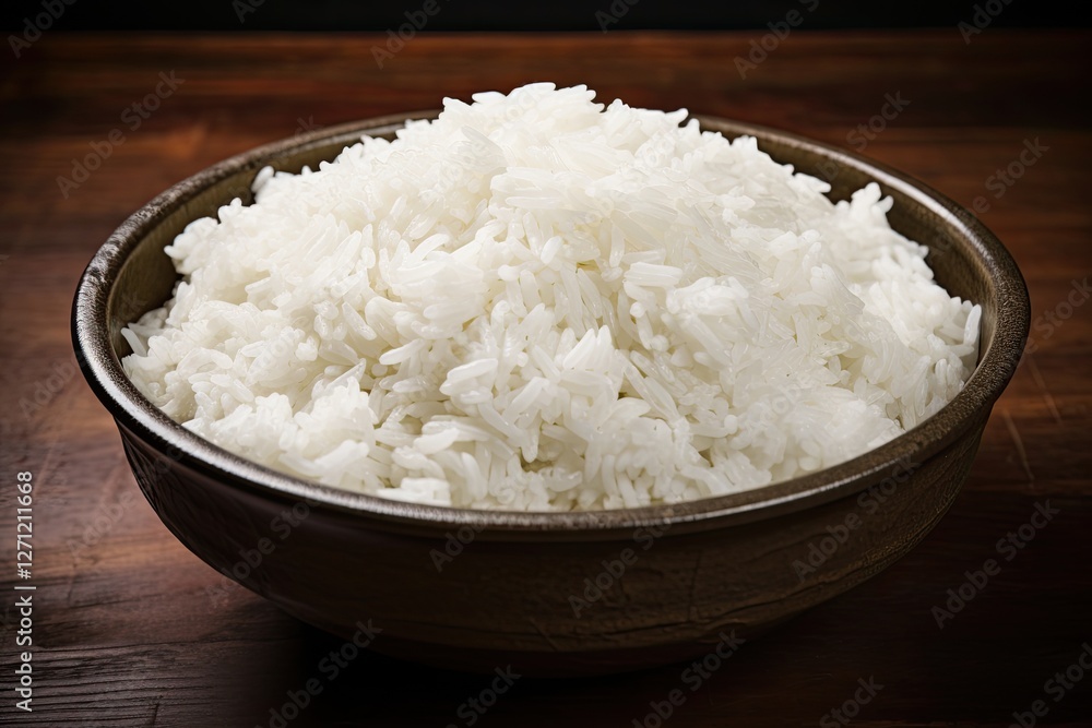 White basmati rice cooked plain or steamed in a bowl White basmati rice cooked plain or steamed in a bowl