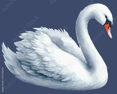 Watercolor Vector Illustration of a realistic white swan
