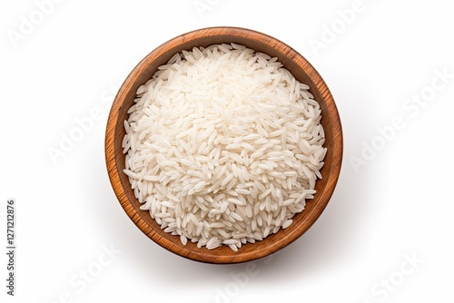 Wallpaper Mural White rice and paddy rice in wooden bowl with rice ear seen from above on white backdrop Torontodigital.ca