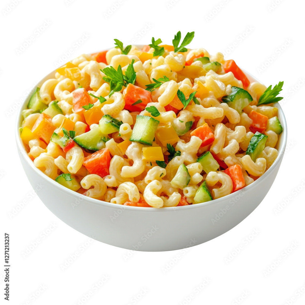 Fresh pasta salad with colorful vegetables and herbs Fresh pasta salad with colorful vegetables and herbs