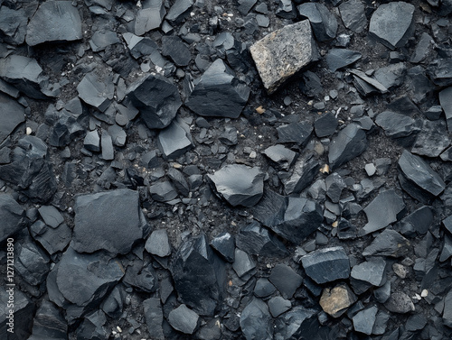 Wallpaper Mural A close-up view of dark gray and black stones, rough textures and various sizes scattered on the ground. Torontodigital.ca