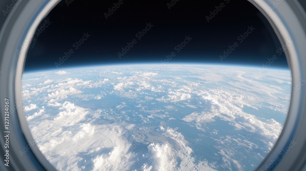 Earth view from spaceship window, cloudscape, atmosphere Earth view from spaceship window, cloudscape, atmosphere