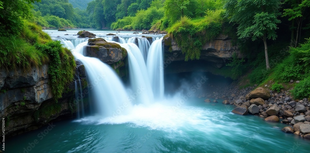 Waterfall on the Alakna River near the Ganges Source, flowingwater, waterfall Waterfall on the Alakna River near the Ganges Source, flowingwater, waterfall
