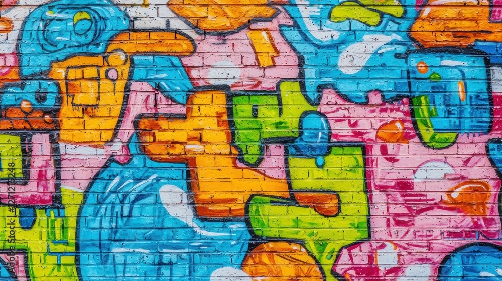 Fototapeta premium Vibrant Urban Graffiti Art on Brick Wall