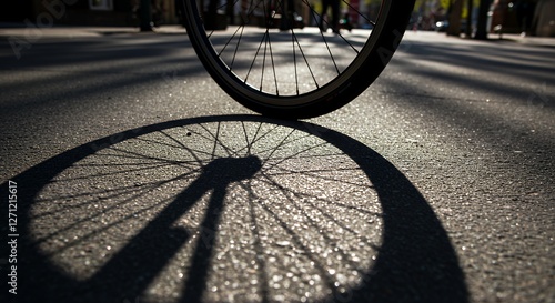 Bicycle Wheel and Shadow on Asphalt Road During Sunny Day