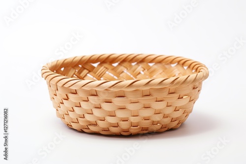 Wooden basket on white background empty or for fruit bread
