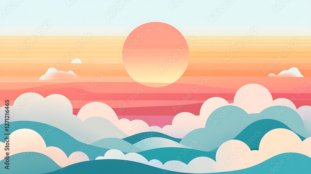 Serene Sunset Over Rolling Ocean Cloudscape Serene Sunset Over Rolling Ocean Cloudscape