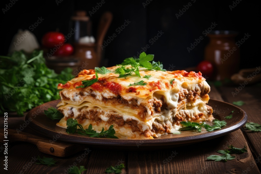 Wooden table with lasagna Wooden table with lasagna