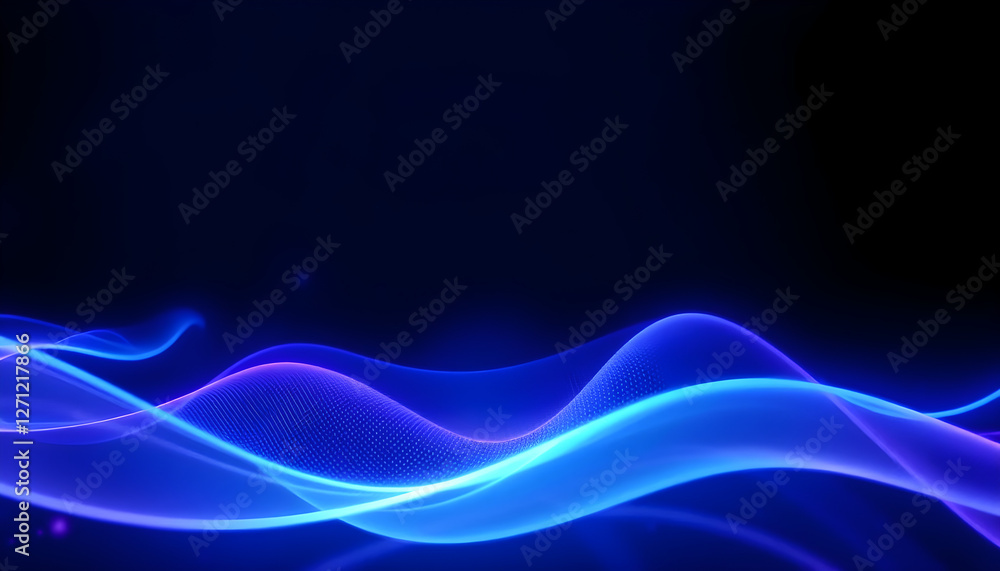 Fototapeta premium Abstract wave pattern with blue glowing lines on a dark background