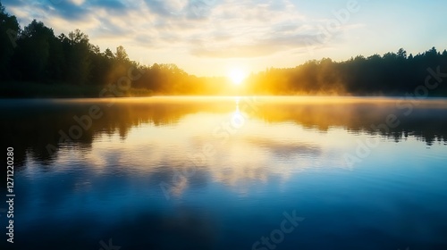 Wallpaper Mural Tranquil sunrise over a serene lake with gentle mist and colorful sky reflections : Generative AI Torontodigital.ca