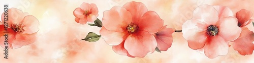 Watercolor Peach Flowers on a Textured Background, Floral Illustration for Romantic Designs