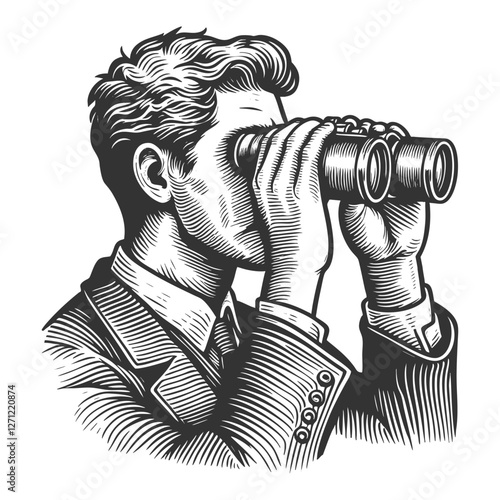 Vintage Gentleman Looking Through Binoculars