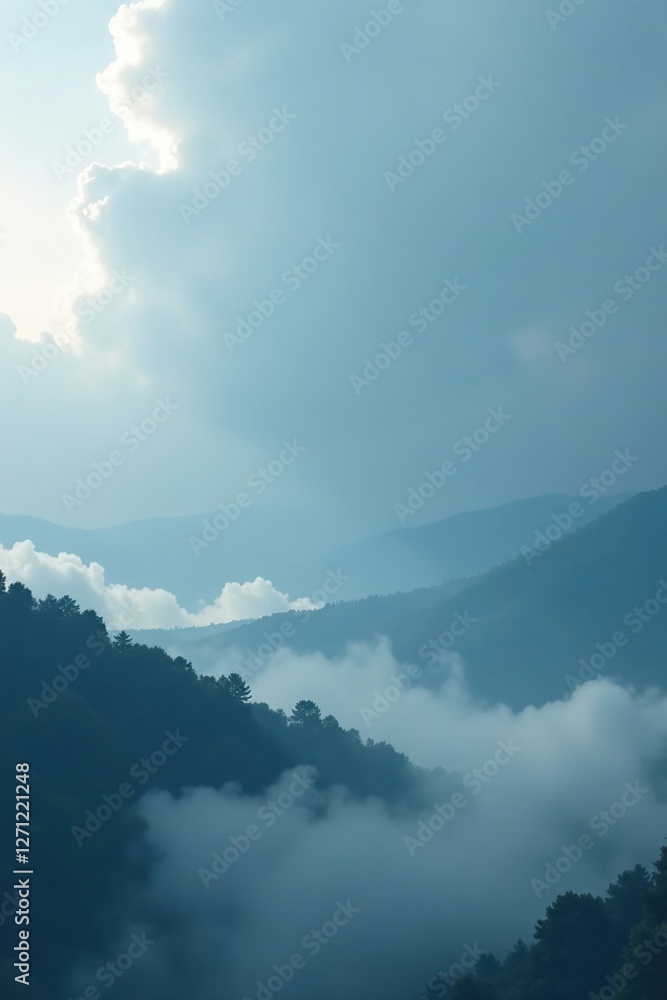 Grey clouds shroud the landscape in a somber hue, fog, clouds Grey clouds shroud the landscape in a somber hue, fog, clouds