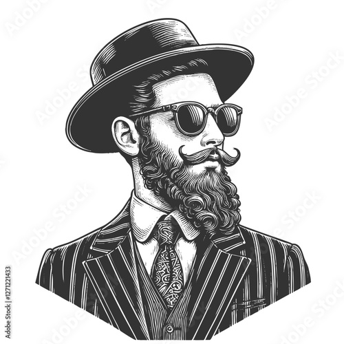 Hipster Gentleman with Beard and Sunglasses vector