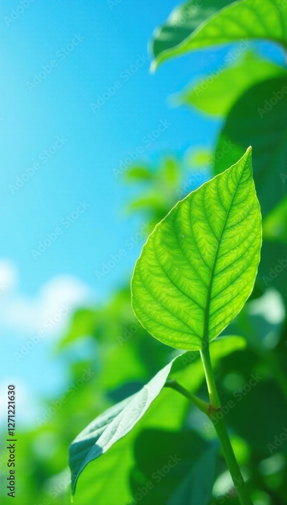 Big and fresh soybean leaves against a bright blue sky, nature, fresh Big and fresh soybean leaves against a bright blue sky, nature, fresh