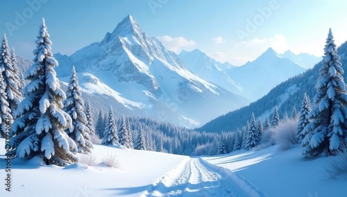 Wallpaper Mural Winter wonderland in the snow-capped mountains with frozen trees and frosty air, icy terrain, frosted trees, cold weather landscapes Torontodigital.ca