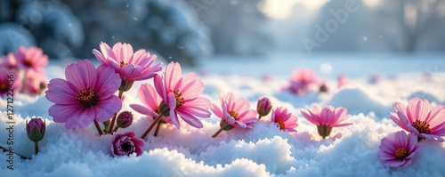 Icy flowers blooming in a frosty winter landscape, frosty, bloom