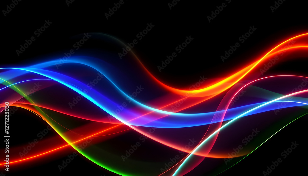 Fototapeta premium Abstract background with colorful neon waves streaking across a black backdrop, creating a modern and dynamic image