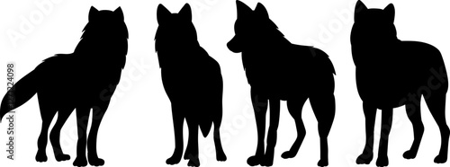standing wolves black silhouette vector