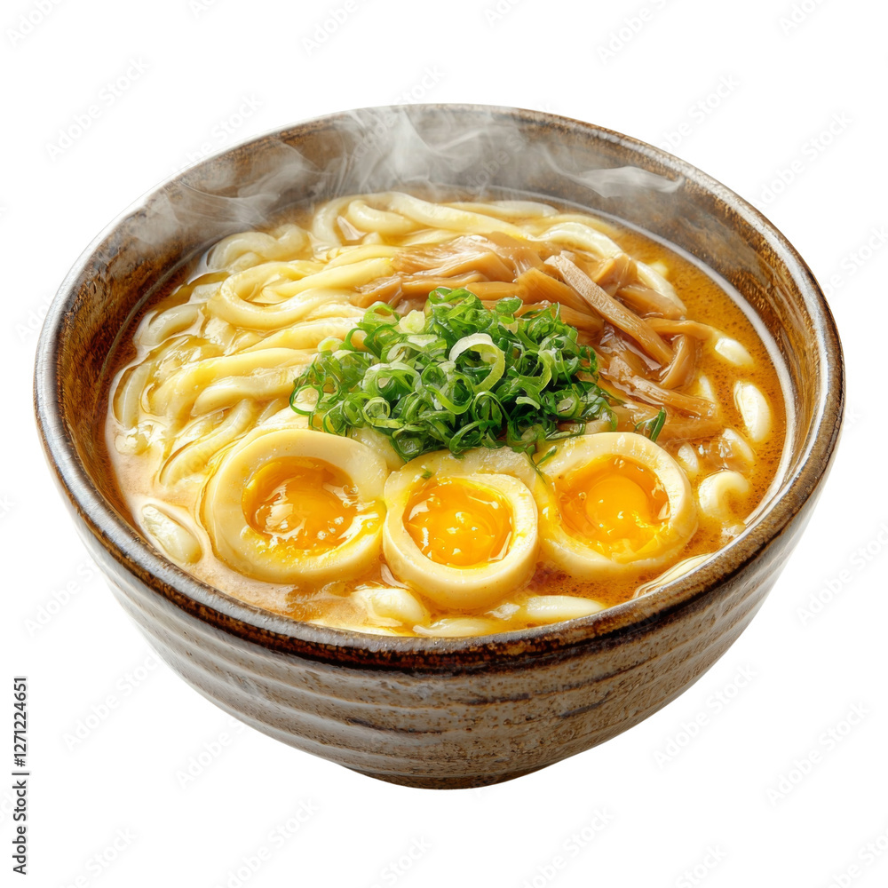 Delicious ramen bowl with soft boiled eggs, green onions, and savory broth, perfect for comforting meal Delicious ramen bowl with soft boiled eggs, green onions, and savory broth, perfect for comforting meal