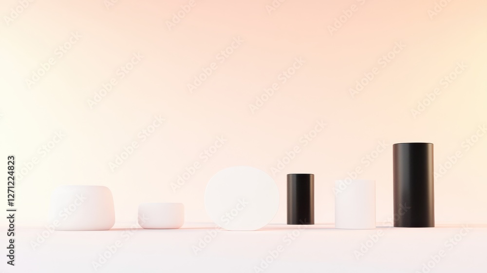 Minimalist geometric shapes arrangement in soft light with muted pastels Minimalist geometric shapes arrangement in soft light with muted pastels