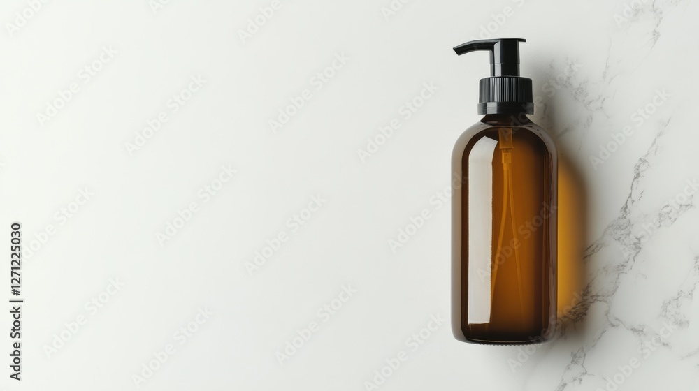 Camping Soap Bottle in Amber on Clean White Surface Top View Mockup Camping Soap Bottle in Amber on Clean White Surface Top View Mockup