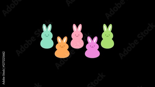 Easter bunny jumping. Colorful easter rabbits 3d animation 