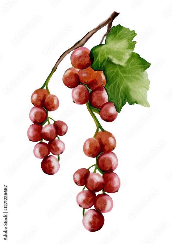 Fototapeta premium Beautiful watercolor redcurrant illustration on a clean white background for design projects