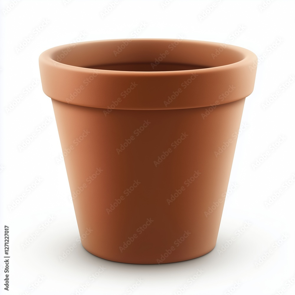 A realistic terracotta clay flower pot with a smooth surface, tapered shape, and rolled rim, isolated on a clean white background with perfect lighting. A realistic terracotta clay flower pot with a smooth surface, tapered shape, and rolled rim, isolated on a clean white background with perfect lighting.