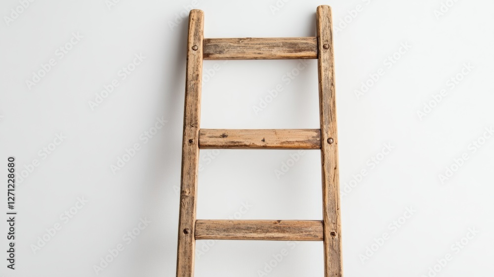 Decorative Wooden Ladder on White Background Top View with Copy Space Decorative Wooden Ladder on White Background Top View with Copy Space