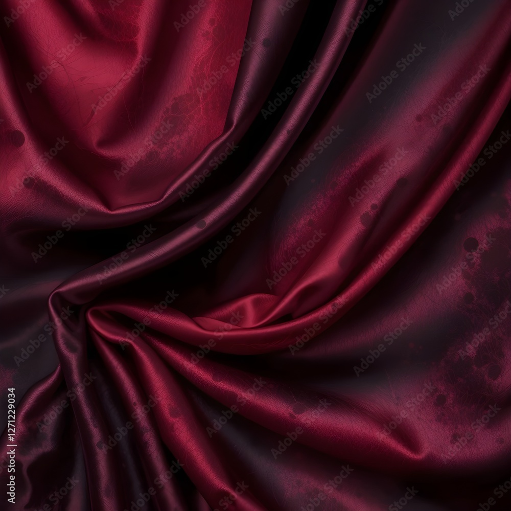 Obraz premium 黒の濃い深い赤バーガンディ チェリー マルーン深紅色の抽象的な背景。シルクサテンベルベット生地。エレガントで贅沢なリッチ。カーテンドレープの折り目波の流れ