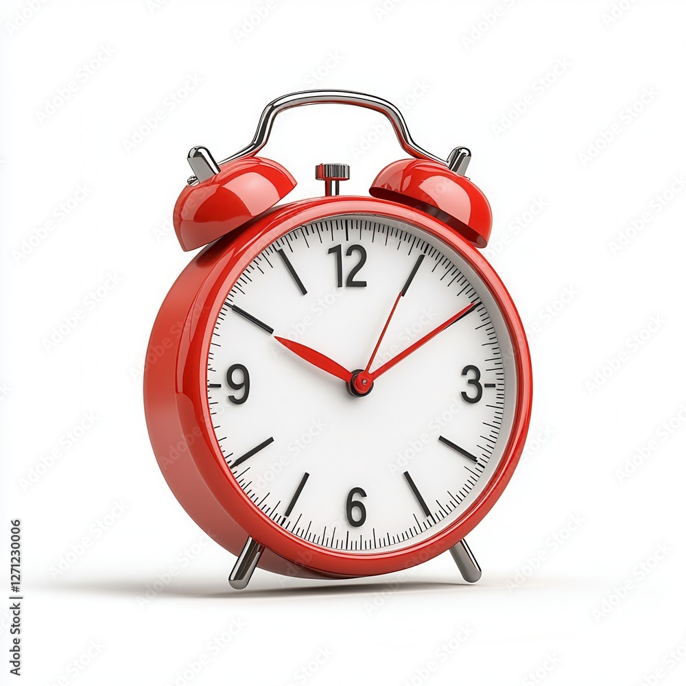 Red Retro Alarm Clock on White Background Red Retro Alarm Clock on White Background