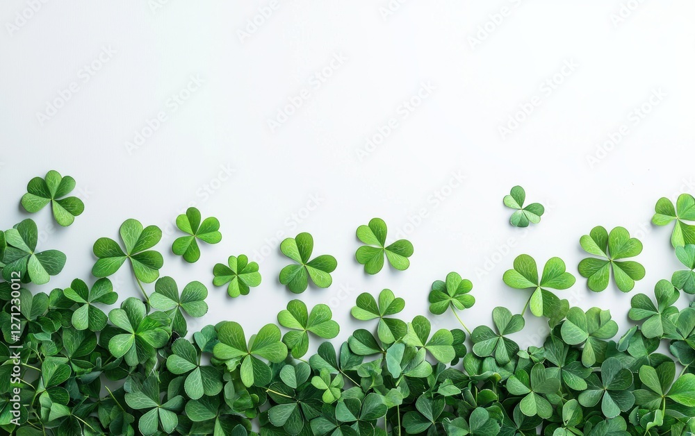 Minimalist background mockup with space for text green hues clover leaves Saint Patricks Day Minimalist background mockup with space for text green hues clover leaves Saint Patricks Day