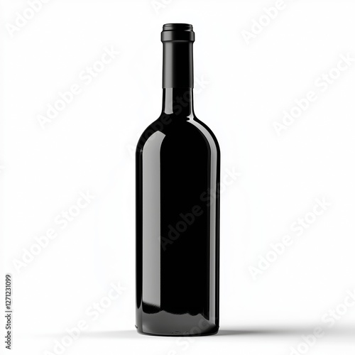 Wallpaper Mural A sleek elegant black wine bottle smooth glossy surface minimalist design black foil capsule no label front-facing pure white background. Torontodigital.ca