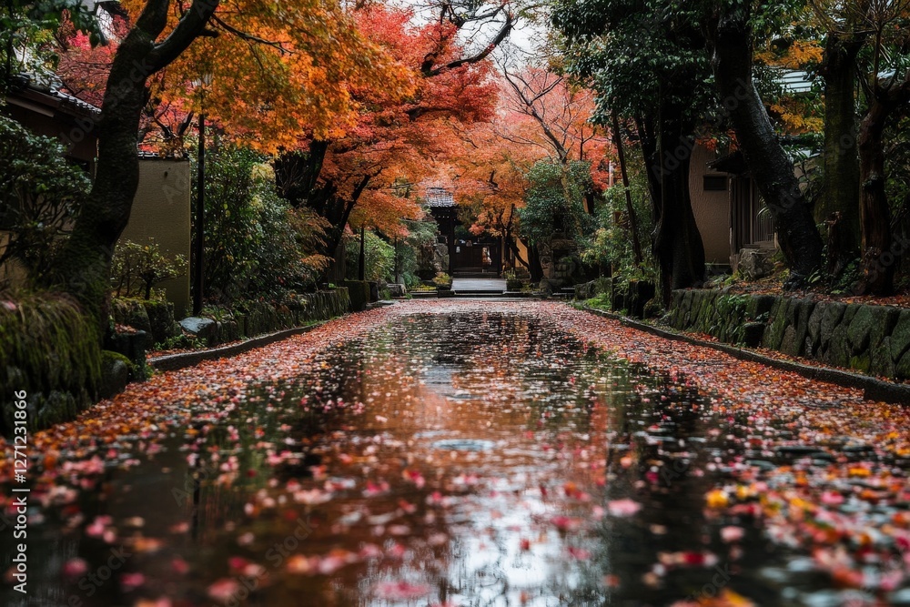 Serene Autumn Landscape with Colorful Leaves and Calm Water Reflections
